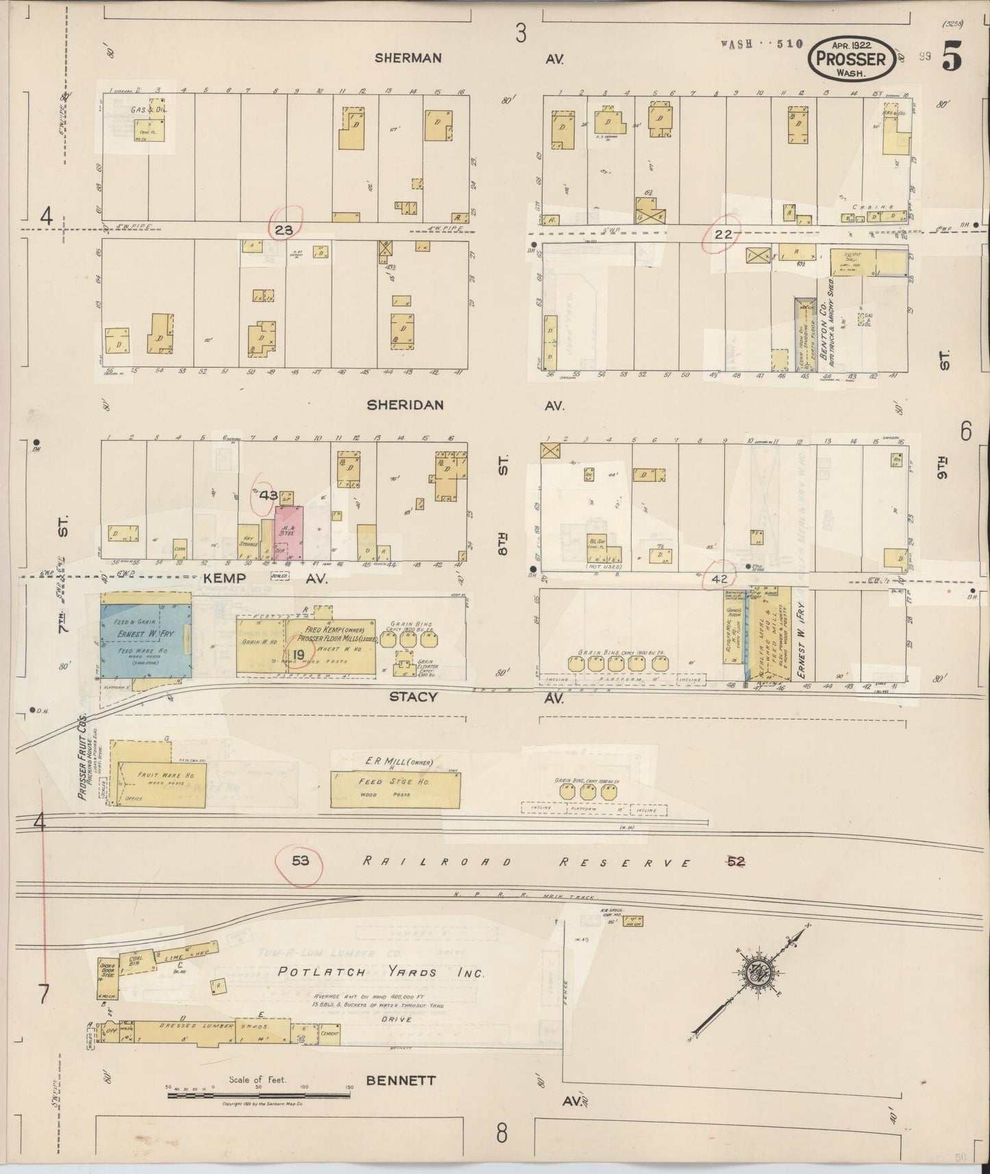 Sanborn Fire Insurance Map from Prosser, Benton County, Washington (1944), Sheet #0005 - Historic Sanborn Fire Insurance Map Print, vintage old map wall art, antique decor, genealogy gift, Washington Washington map