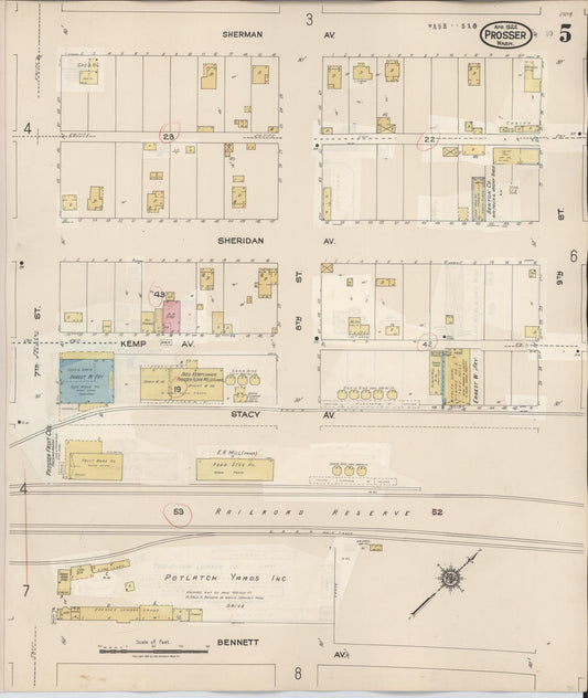 Sanborn Fire Insurance Map from Prosser, Benton County, Washington (1944), Sheet #0005 - Historic Sanborn Fire Insurance Map Print, vintage old map wall art, antique decor, genealogy gift, Washington Washington map