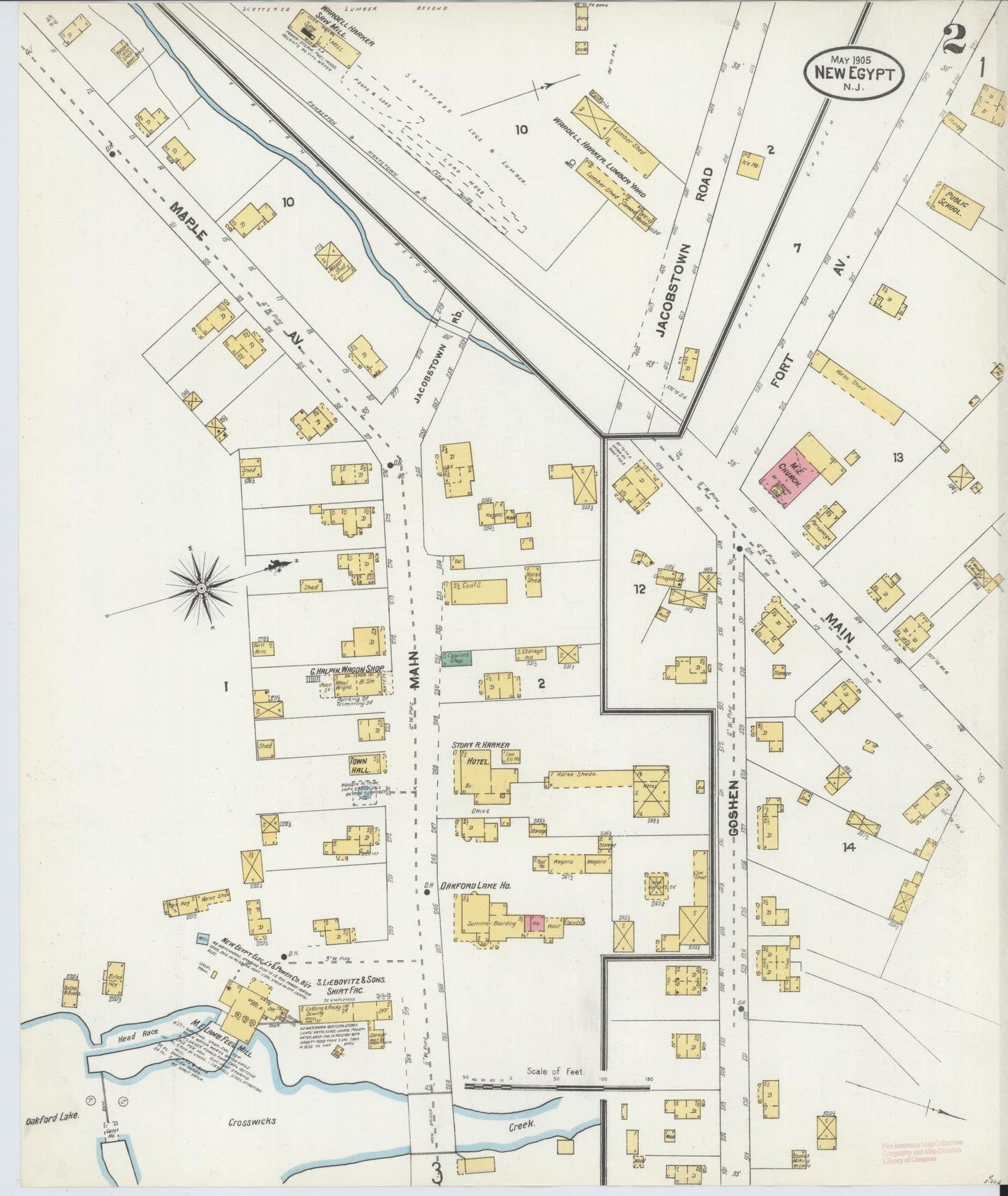 Sanborn Fire Insurance Map from New Egypt, Ocean County, New Jersey (1905), Sheet #0002 - Complete Map Set gallery image, historic Sanborn map, vintage wall art, New Jersey New Jersey