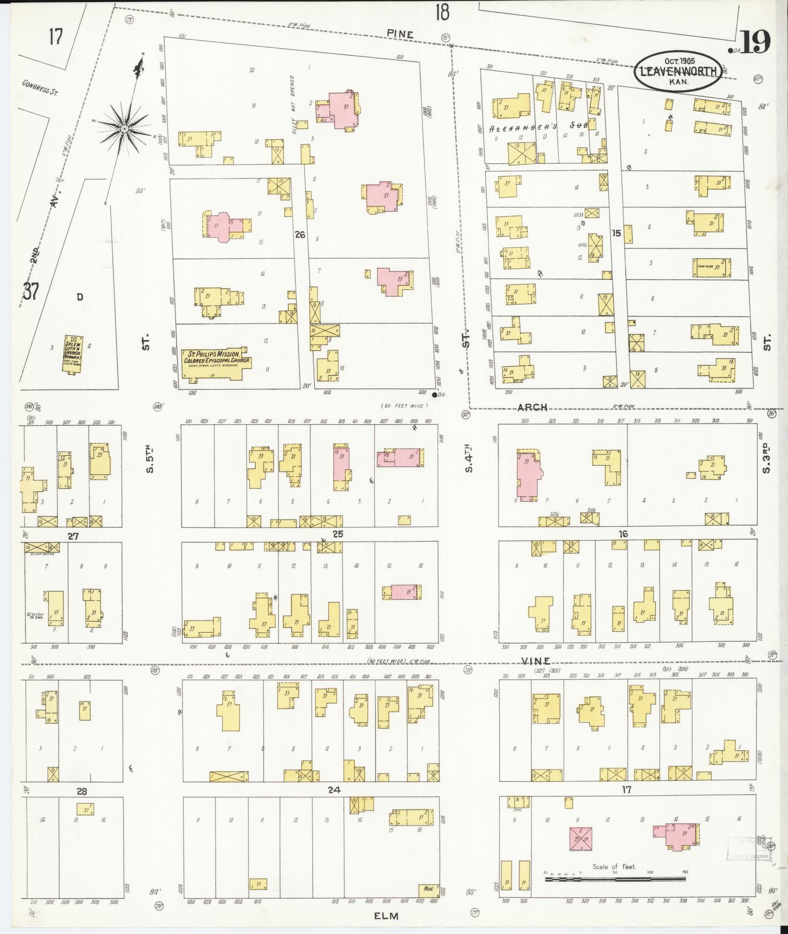 Sanborn Fire Insurance Map from Leavenworth, Leavenworth County, Kansas (1905), Sheet #0020 - Complete Map Set gallery image, historic Sanborn map, vintage wall art, Kansas Kansas
