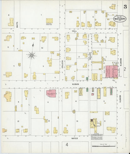 Sanborn Fire Insurance Map from Whitesboro, Grayson County, Texas (1901), Sheet #0003 - Historic Sanborn Fire Insurance Map Print, vintage old map wall art, antique decor, genealogy gift, Texas Texas map
