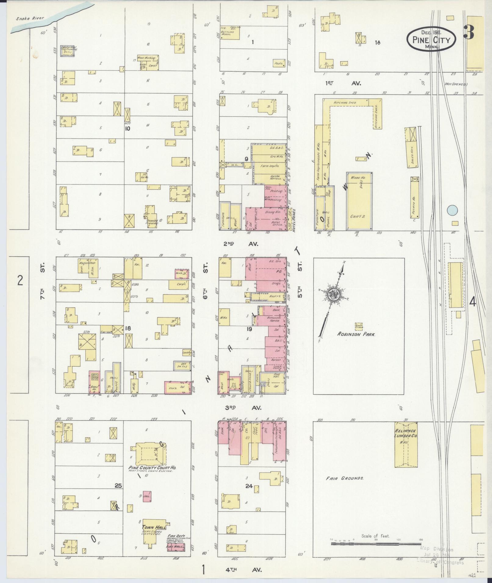Sanborn Fire Insurance Map from Pine City, Pine County, Minnesota (1911), Sheet #0003 - Complete Map Set gallery image, historic Sanborn map, vintage wall art, Minnesota Minnesota