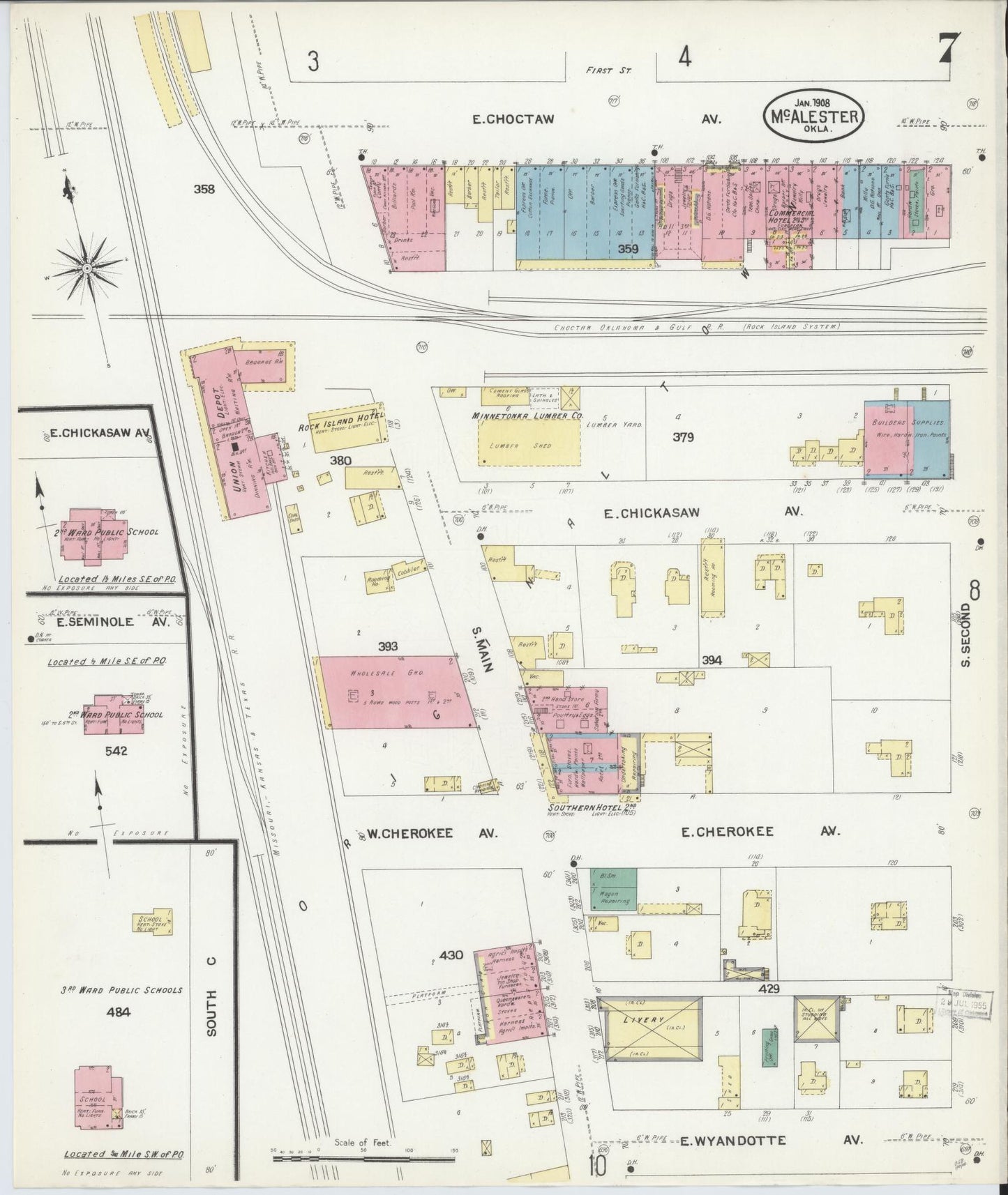 Sanborn Fire Insurance Map from McAlester, Pittsburg County, Oklahoma (1908), Sheet #0007 - Historic Sanborn Fire Insurance Map Print, vintage old map wall art, antique decor, genealogy gift, Oklahoma Oklahoma map