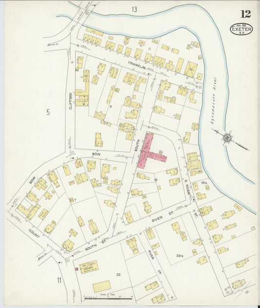Sanborn Fire Insurance Map from Exeter, Rockingham County, New Hampshire (1913), Sheet #0012 - Historic Sanborn Fire Insurance Map Print, vintage old map wall art, antique decor, genealogy gift, New Hampshire New Hampshire map