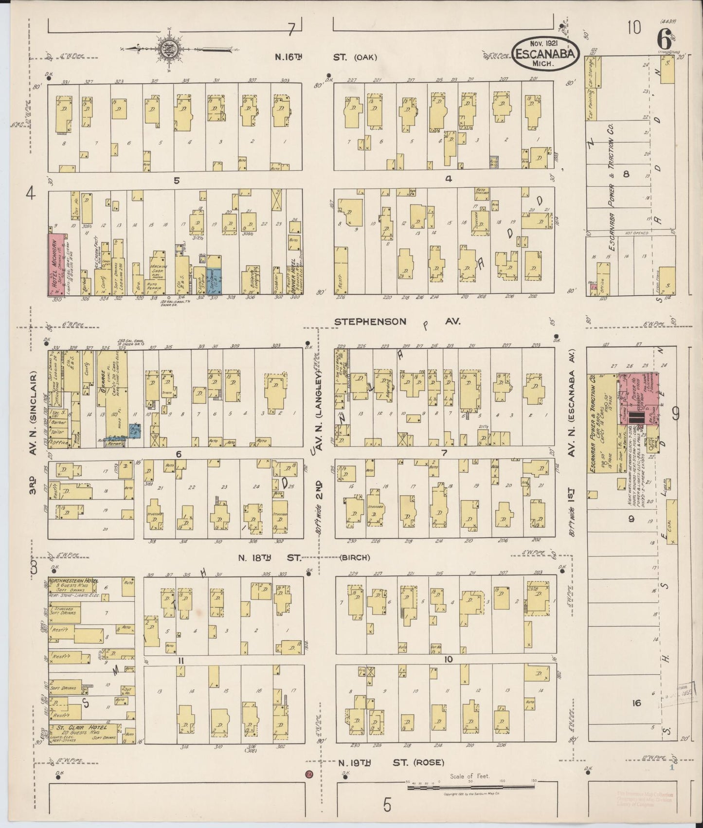 Sanborn Fire Insurance Map from Escanaba, Delta County, Michigan (1921), Sheet #0006 - Complete Map Set gallery image, historic Sanborn map, vintage wall art, Michigan Michigan