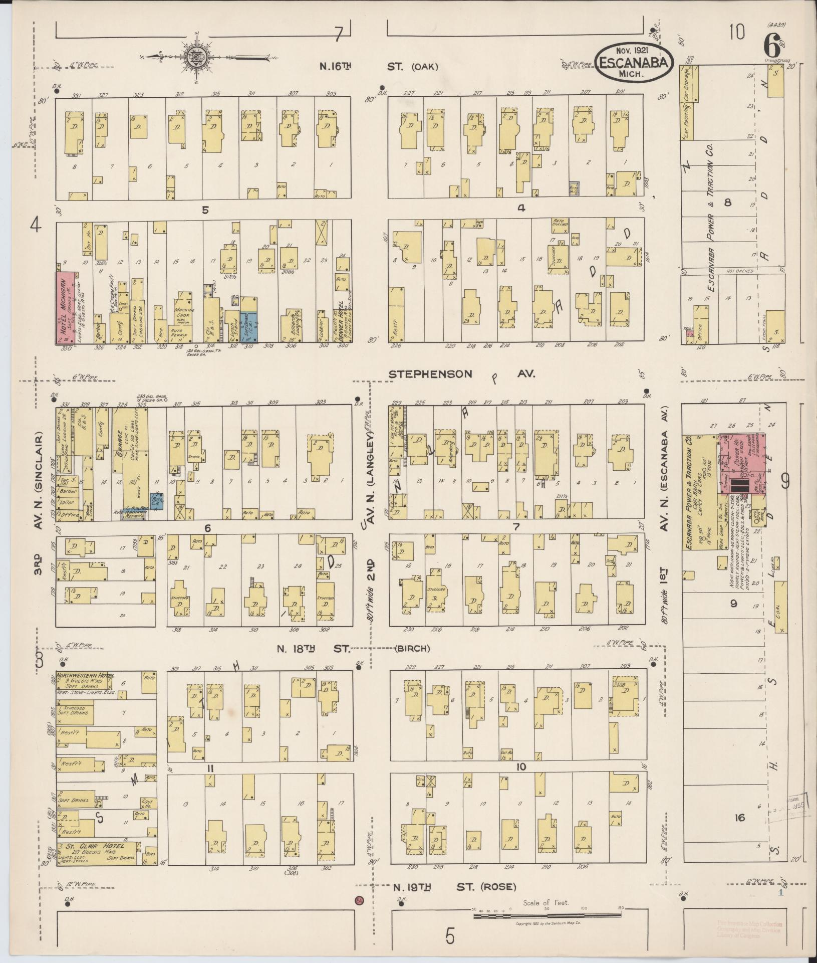 Sanborn Fire Insurance Map from Escanaba, Delta County, Michigan (1921), Sheet #0006 - Complete Map Set gallery image, historic Sanborn map, vintage wall art, Michigan Michigan