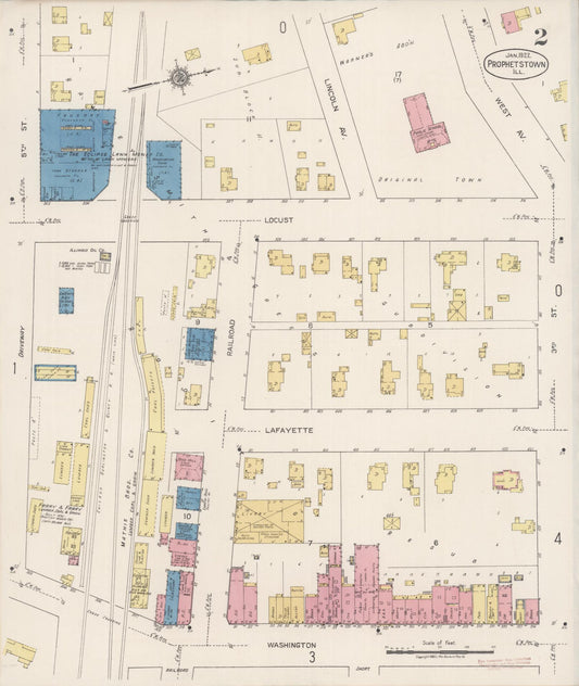 Sanborn Fire Insurance Map from Prophetstown, Whiteside County, Illinois (1922), Sheet #0002 - Historic Sanborn Fire Insurance Map Print, vintage old map wall art, antique decor, genealogy gift, Illinois Illinois map