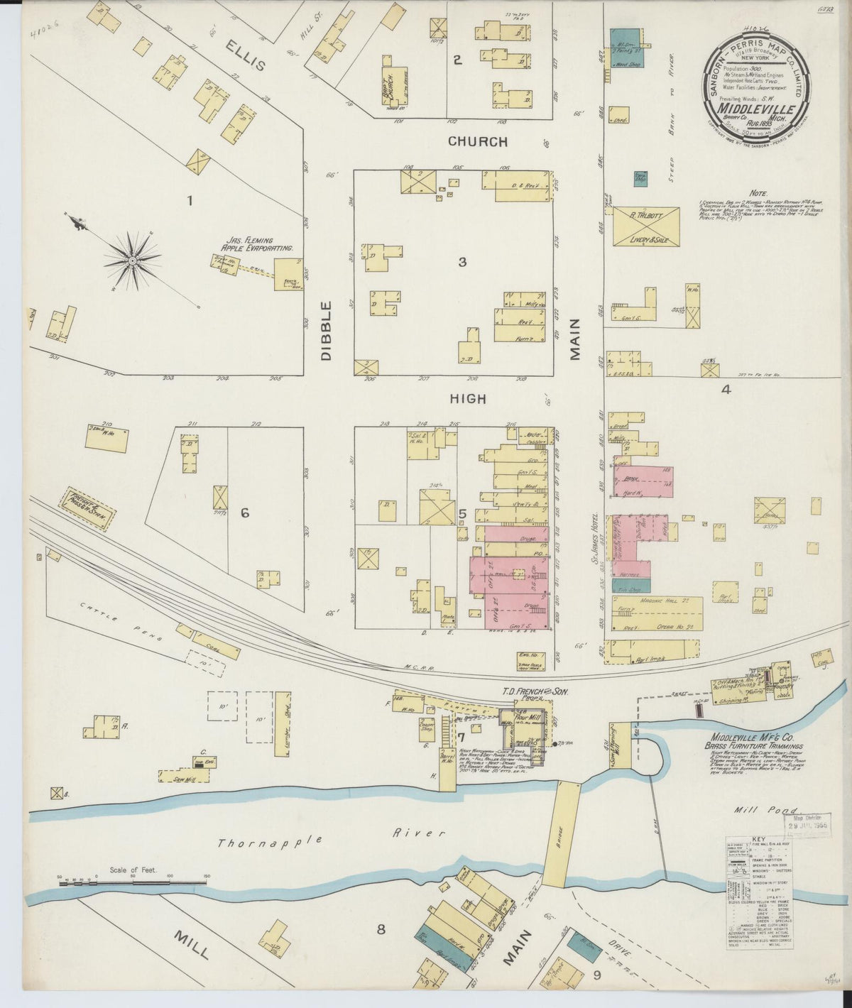 Sanborn Fire Insurance Map from Middleville, Barry County, Michigan (1893), Sheet #0001 - Historic Sanborn Fire Insurance Map Print, vintage old map wall art, antique decor, genealogy gift, Michigan Michigan map