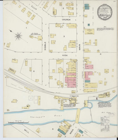 Sanborn Fire Insurance Map from Middleville, Barry County, Michigan (1893), Sheet #0001 - Historic Sanborn Fire Insurance Map Print, vintage old map wall art, antique decor, genealogy gift, Michigan Michigan map