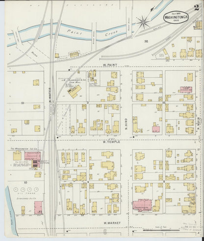 Sanborn Fire Insurance Map from Washington Court House, Fayette County, Ohio (1895), Sheet #0002 - Historic Sanborn Fire Insurance Map Print, vintage old map wall art, antique decor, genealogy gift, Ohio Ohio map