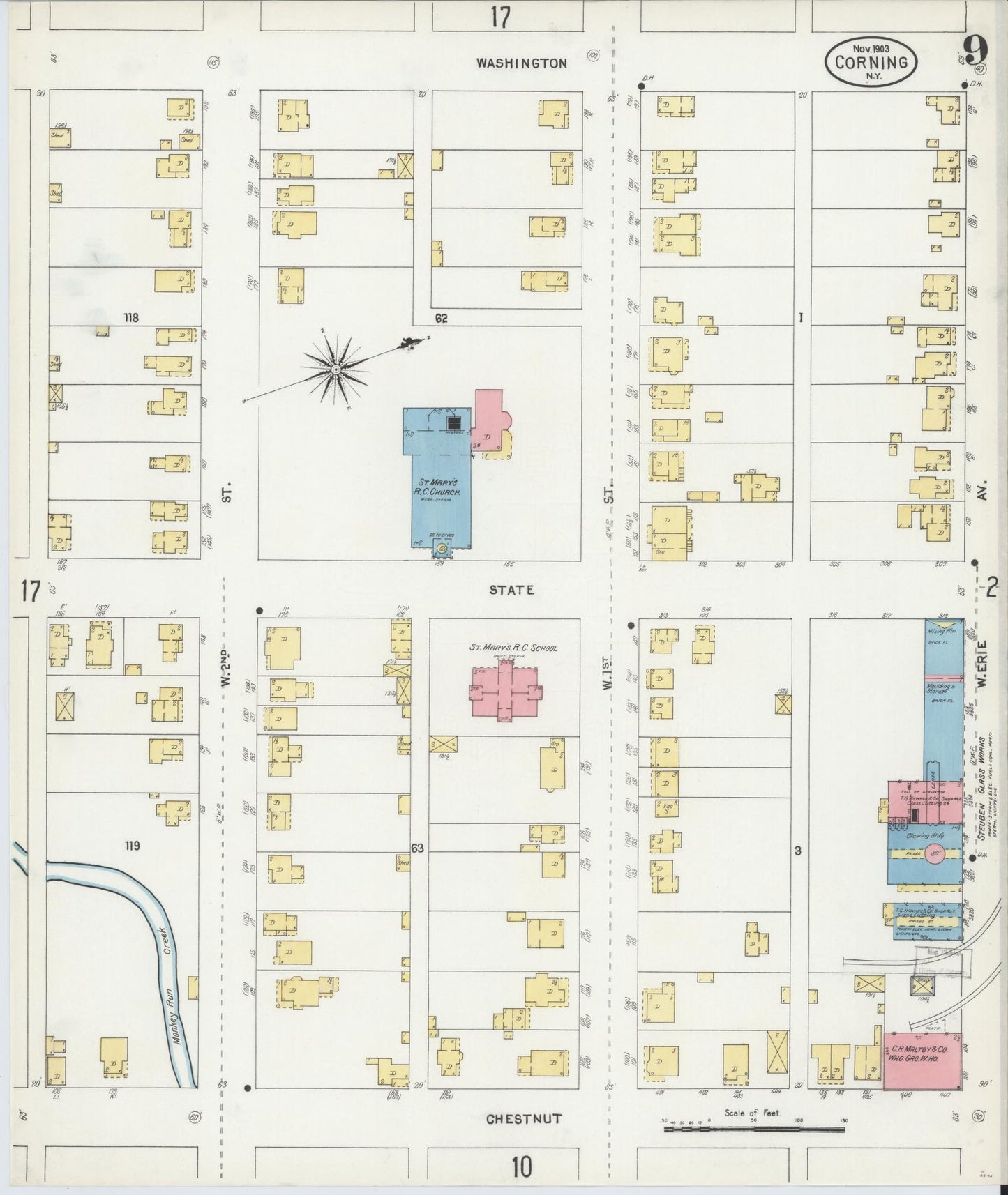 Sanborn Fire Insurance Map from Corning, Steuben County, New York (1903), Sheet #0009 - Complete Map Set gallery image, historic Sanborn map, vintage wall art, New York New York
