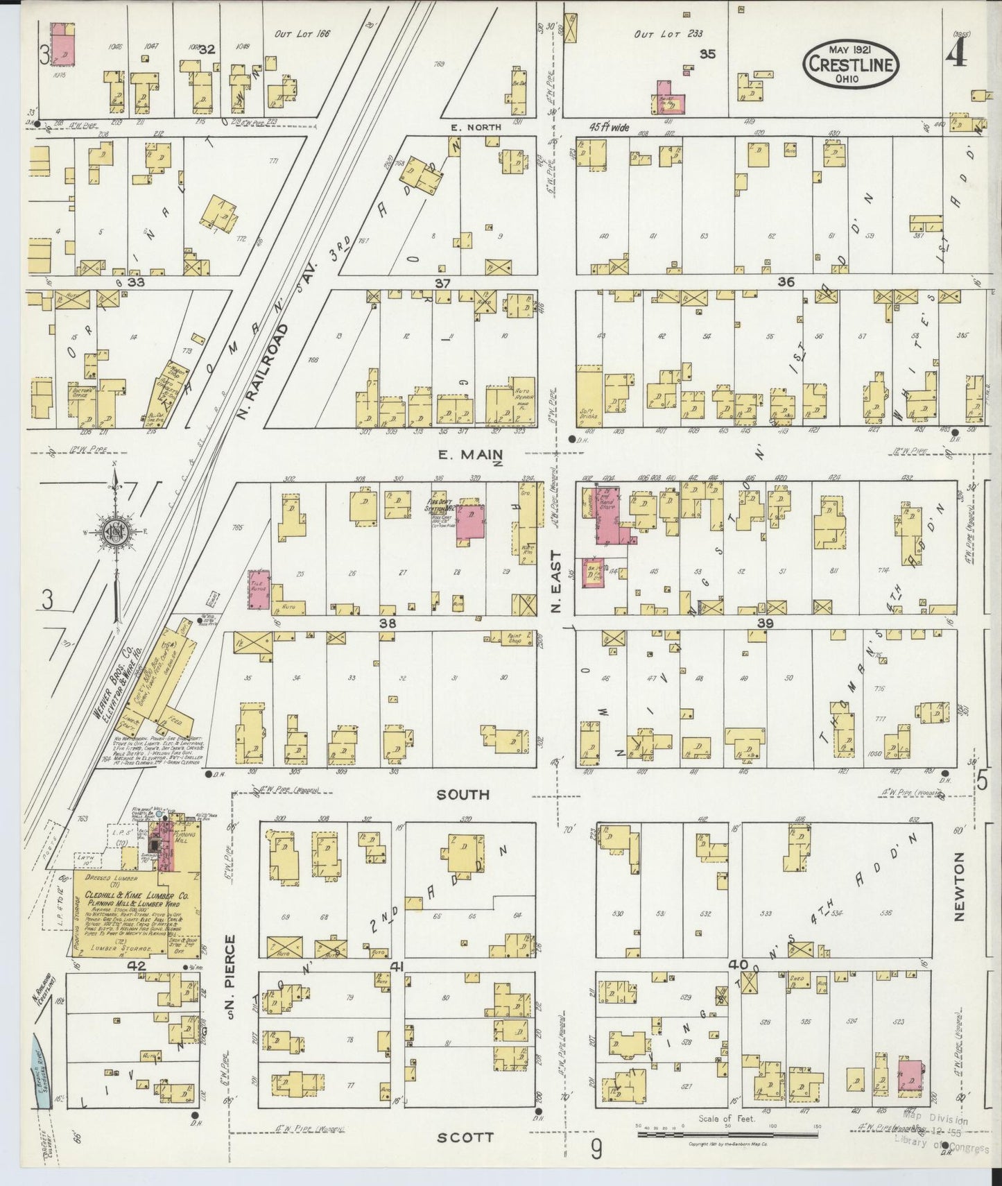 Sanborn Fire Insurance Map from Crestline, Crawford County, Ohio (1921), Sheet #0004 - Historic Sanborn Fire Insurance Map Print, vintage old map wall art, antique decor, genealogy gift, Ohio Ohio map