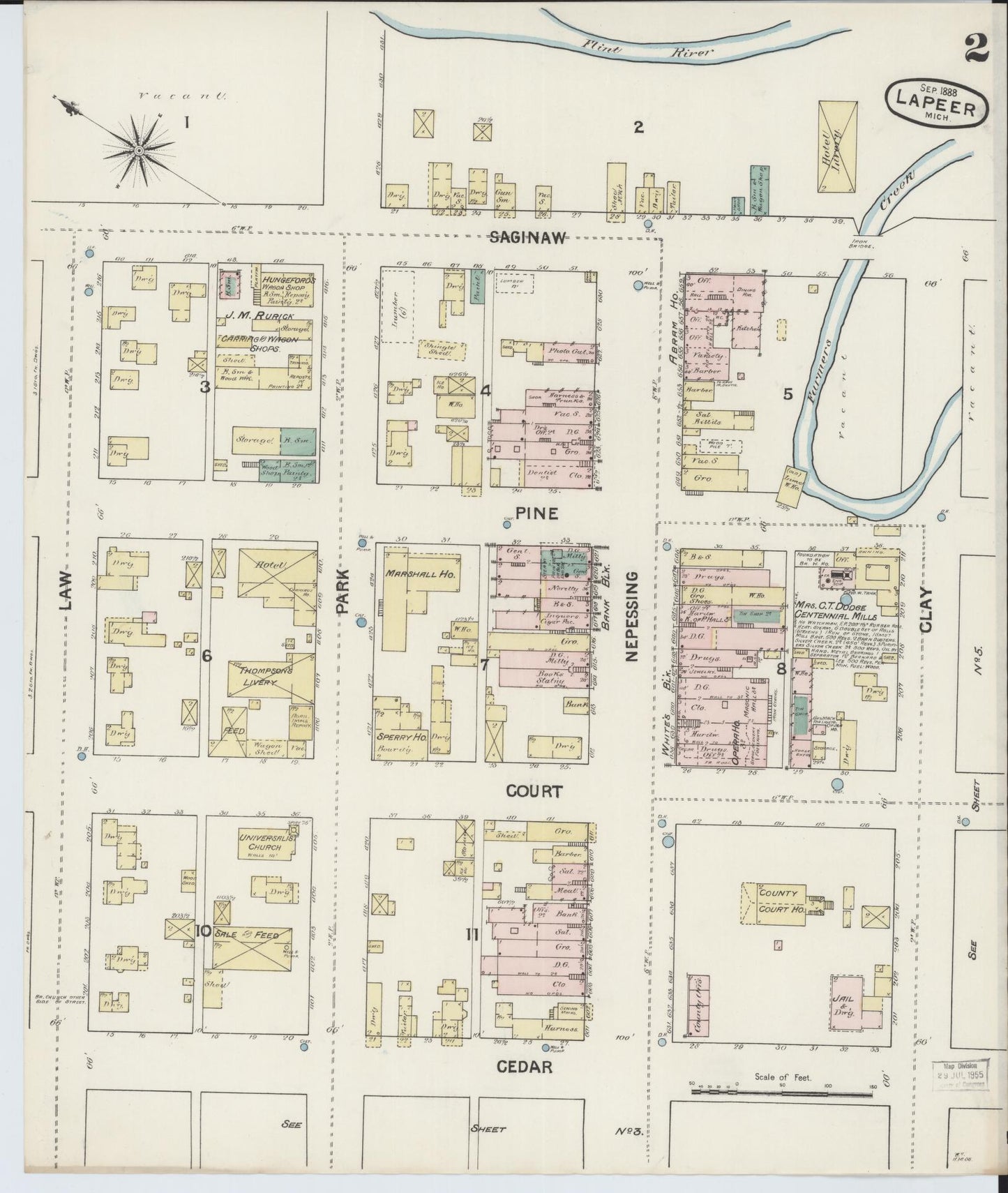 Sanborn Fire Insurance Map from Lapeer, Lapeer County, Michigan (1888), Sheet #0002 - Complete Map Set gallery image, historic Sanborn map, vintage wall art, Michigan Michigan