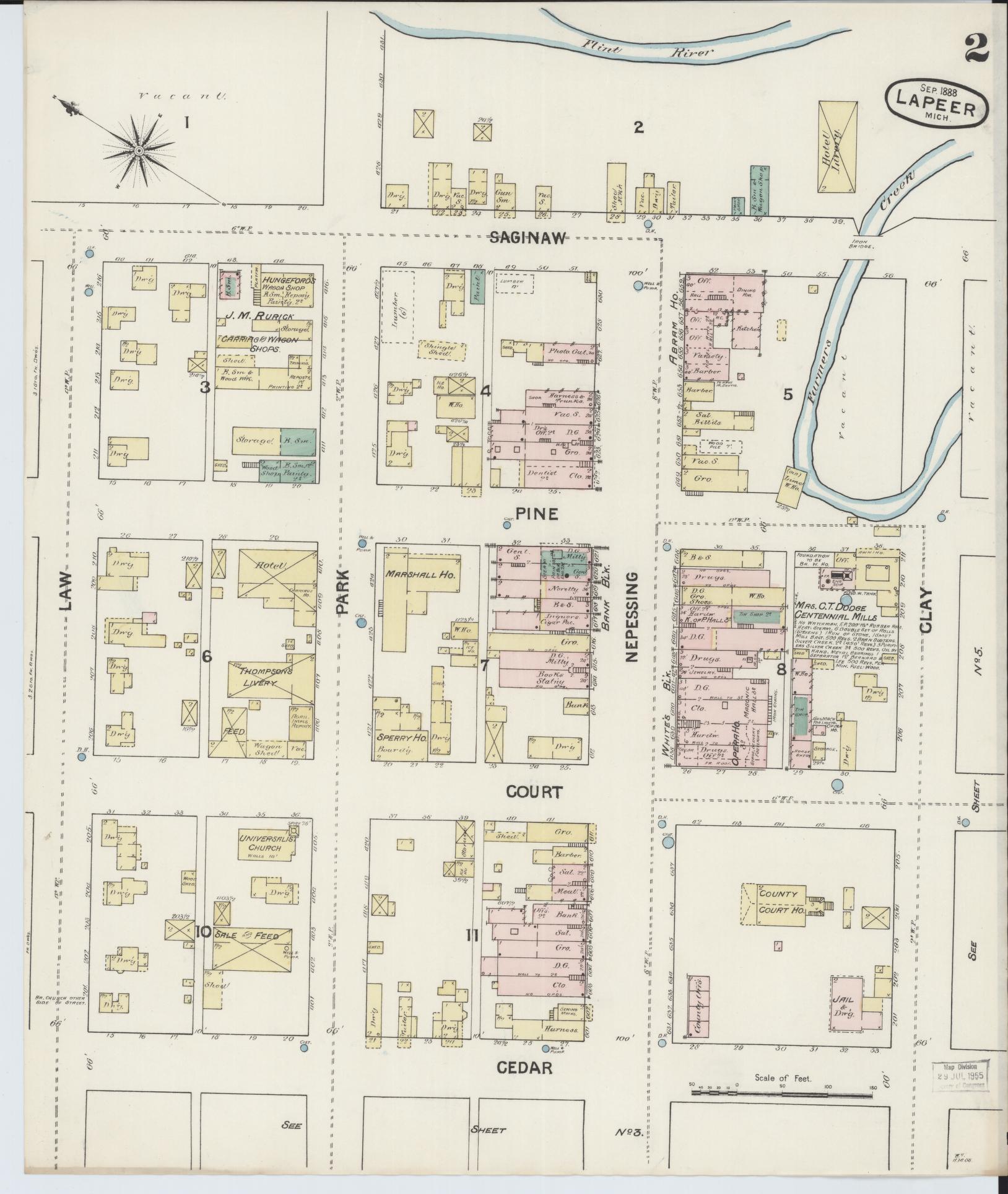 Sanborn Fire Insurance Map from Lapeer, Lapeer County, Michigan (1888), Sheet #0002 - Complete Map Set gallery image, historic Sanborn map, vintage wall art, Michigan Michigan