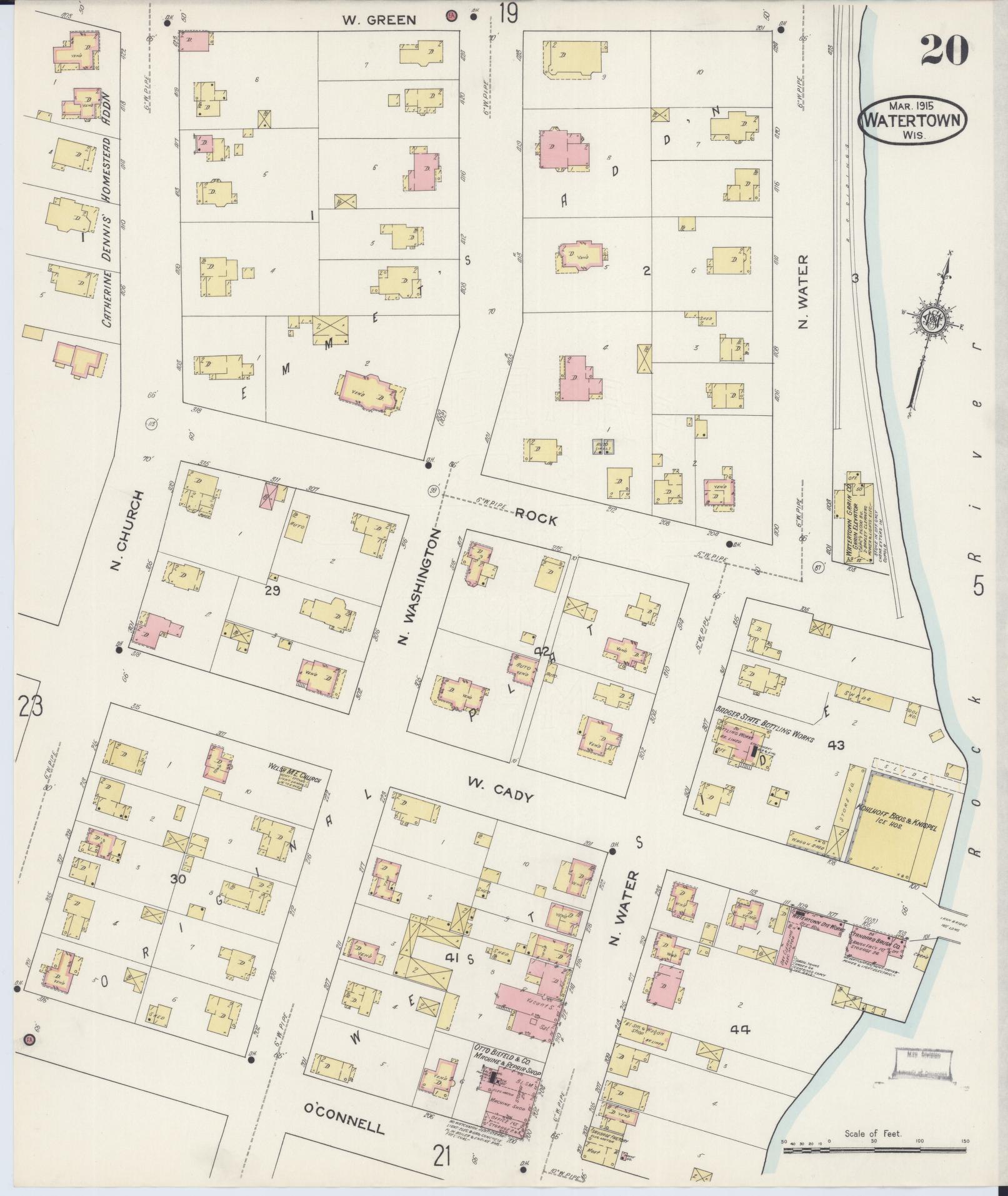 Sanborn Fire Insurance Map from Watertown, Jefferson County, Wisconsin (1915), Sheet #0021 - Historic Sanborn Fire Insurance Map Print, vintage old map wall art, antique decor, genealogy gift, Wisconsin Wisconsin map