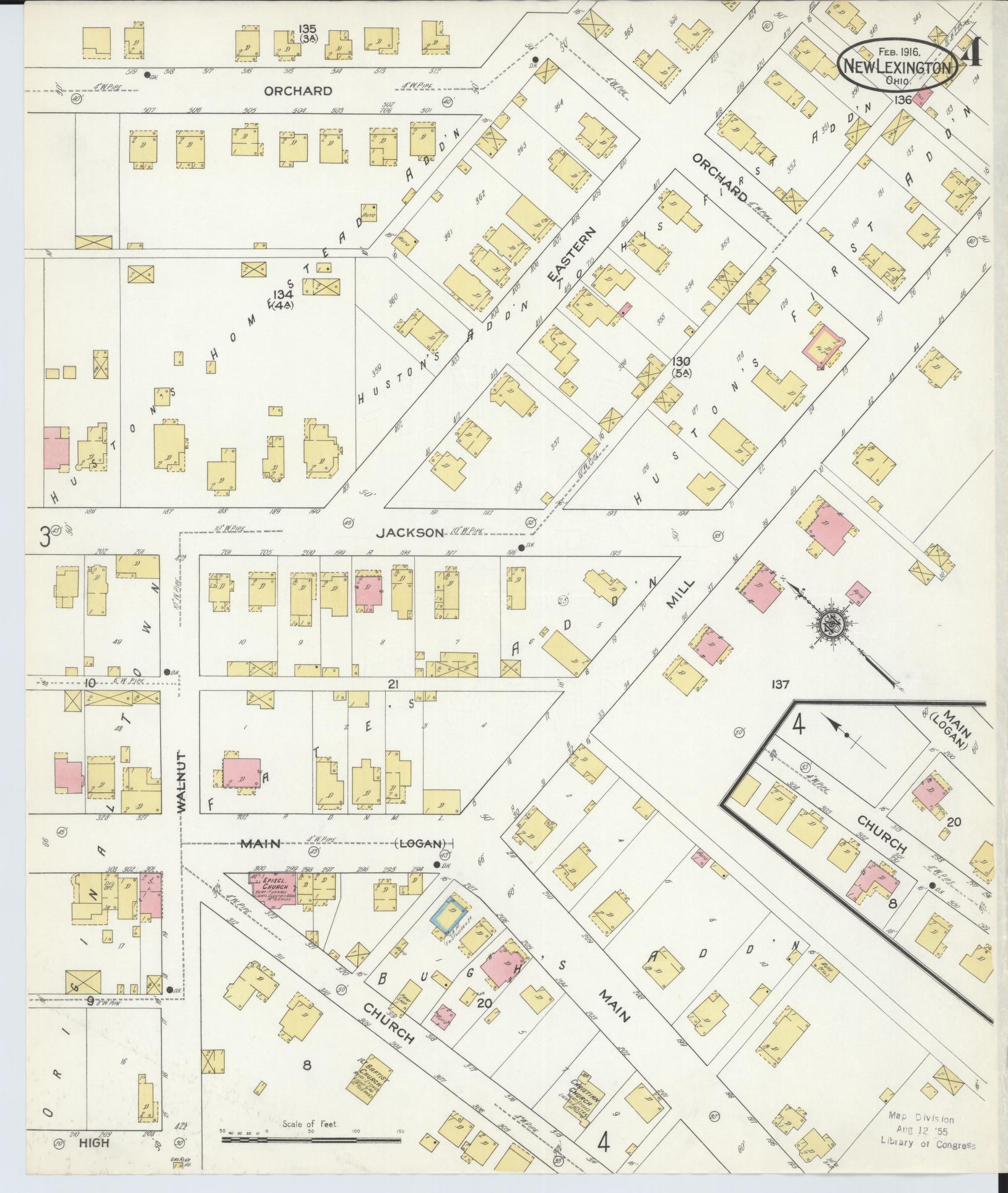 Sanborn Fire Insurance Map from New Lexington, Perry County, Ohio (1916), Sheet #0004 - Complete Map Set gallery image, historic Sanborn map, vintage wall art, Ohio Ohio