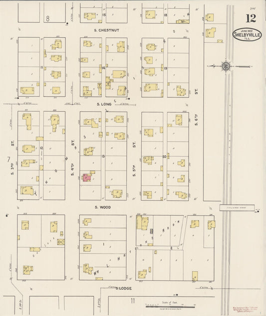 Sanborn Fire Insurance Map from Shelbyville, Shelby County, Illinois (1922), Sheet #0012 - Historic Sanborn Fire Insurance Map Print, vintage old map wall art, antique decor, genealogy gift, Illinois Illinois map