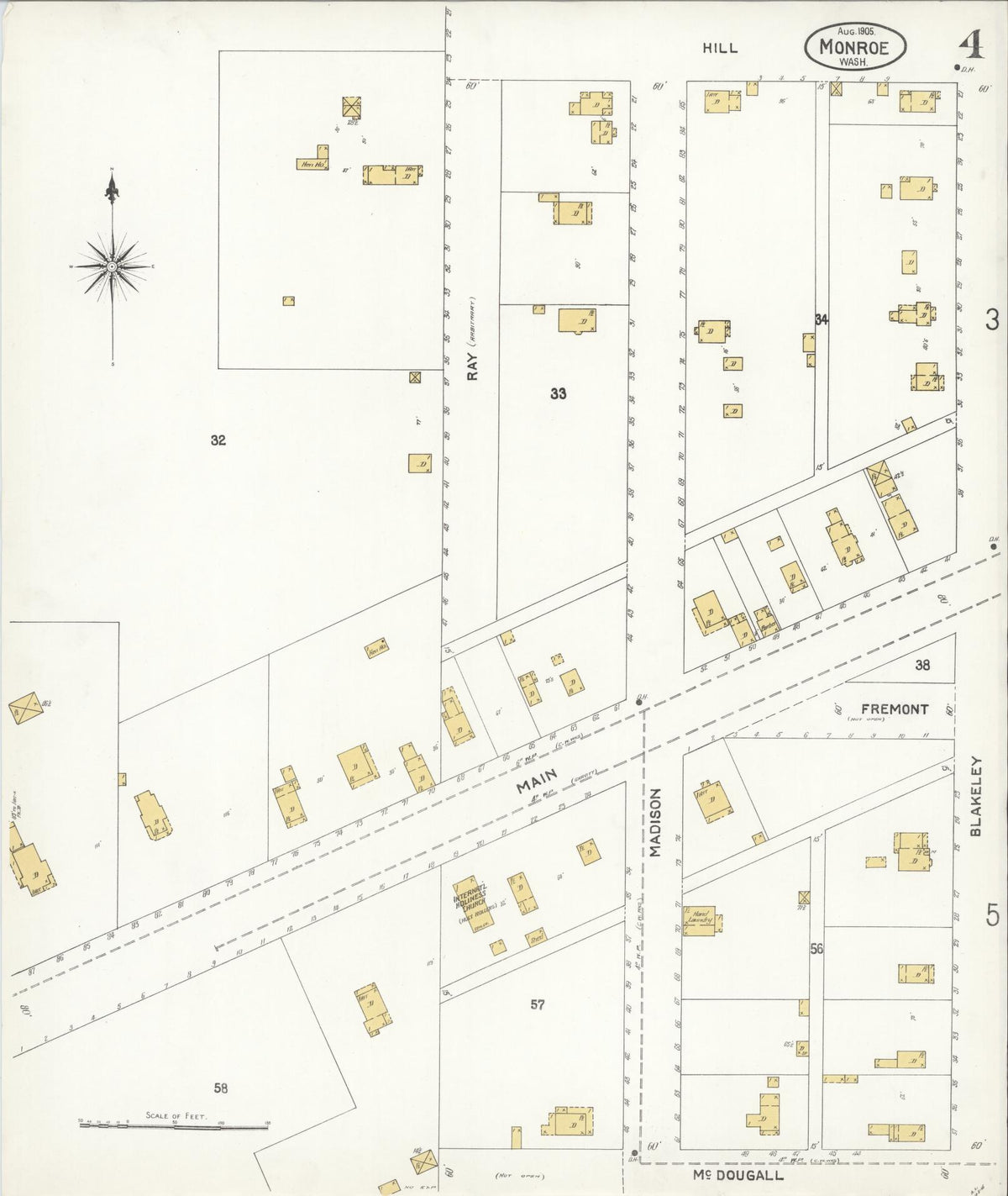 Sanborn Fire Insurance Map from Monroe, Snohomish County, Washington (1905), Sheet #0004 - Historic Sanborn Fire Insurance Map Print, vintage old map wall art, antique decor, genealogy gift, Washington Washington map