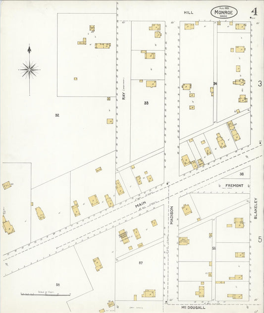 Sanborn Fire Insurance Map from Monroe, Snohomish County, Washington (1905), Sheet #0004 - Historic Sanborn Fire Insurance Map Print, vintage old map wall art, antique decor, genealogy gift, Washington Washington map