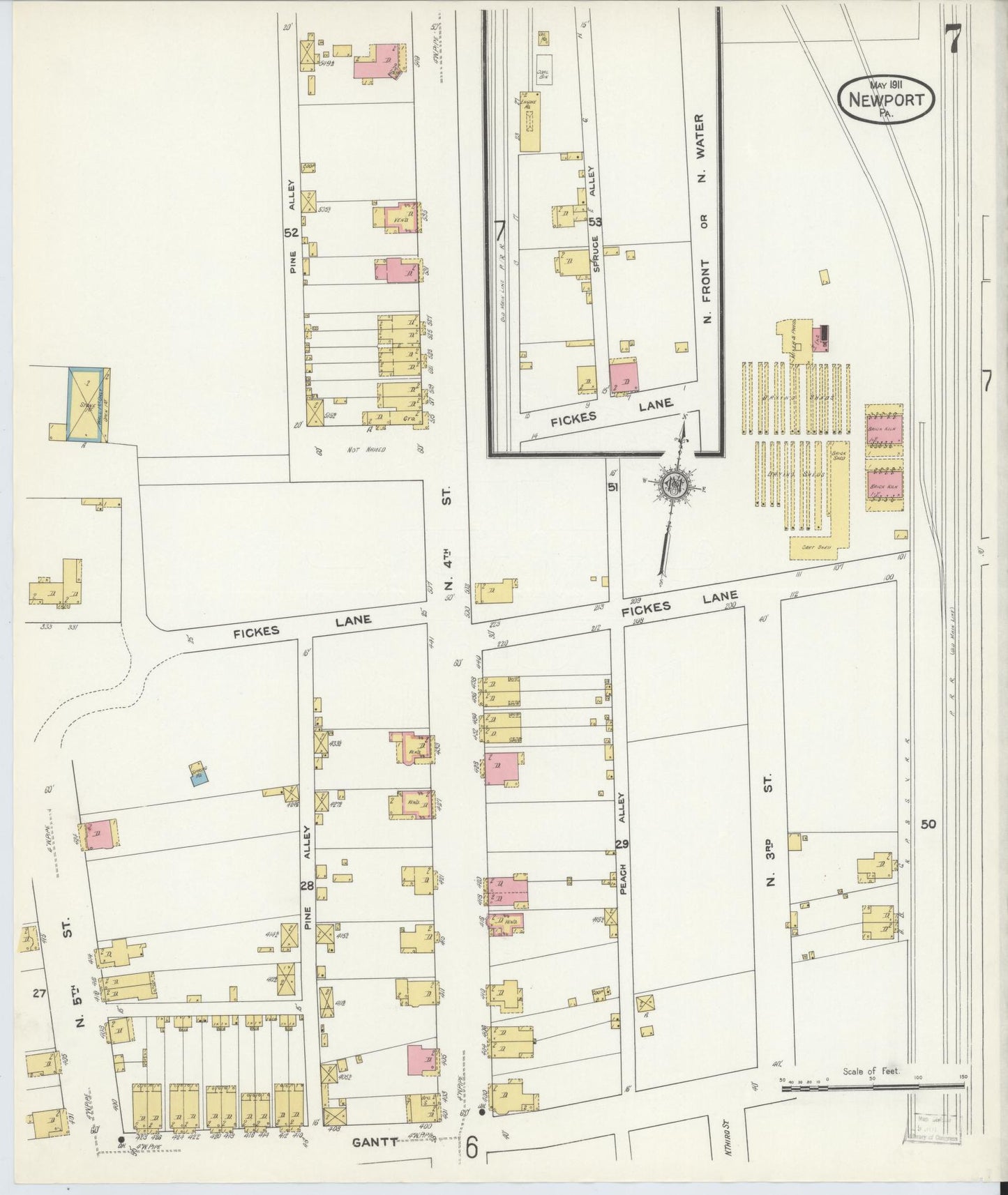 Sanborn Fire Insurance Map from Newport, Perry County, Pennsylvania (1911), Sheet #0007 - Historic Sanborn Fire Insurance Map Print, vintage old map wall art, antique decor, genealogy gift, Pennsylvania Pennsylvania map