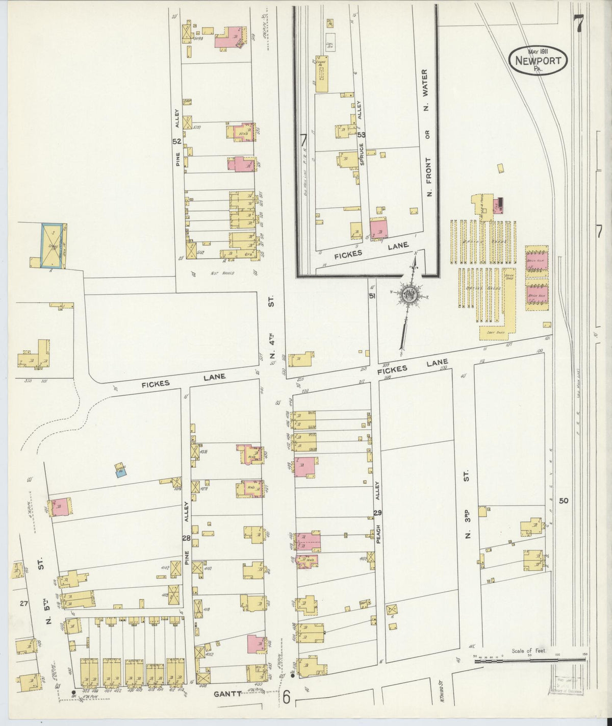 Sanborn Fire Insurance Map from Newport, Perry County, Pennsylvania (1911), Sheet #0007 - Historic Sanborn Fire Insurance Map Print, vintage old map wall art, antique decor, genealogy gift, Pennsylvania Pennsylvania map