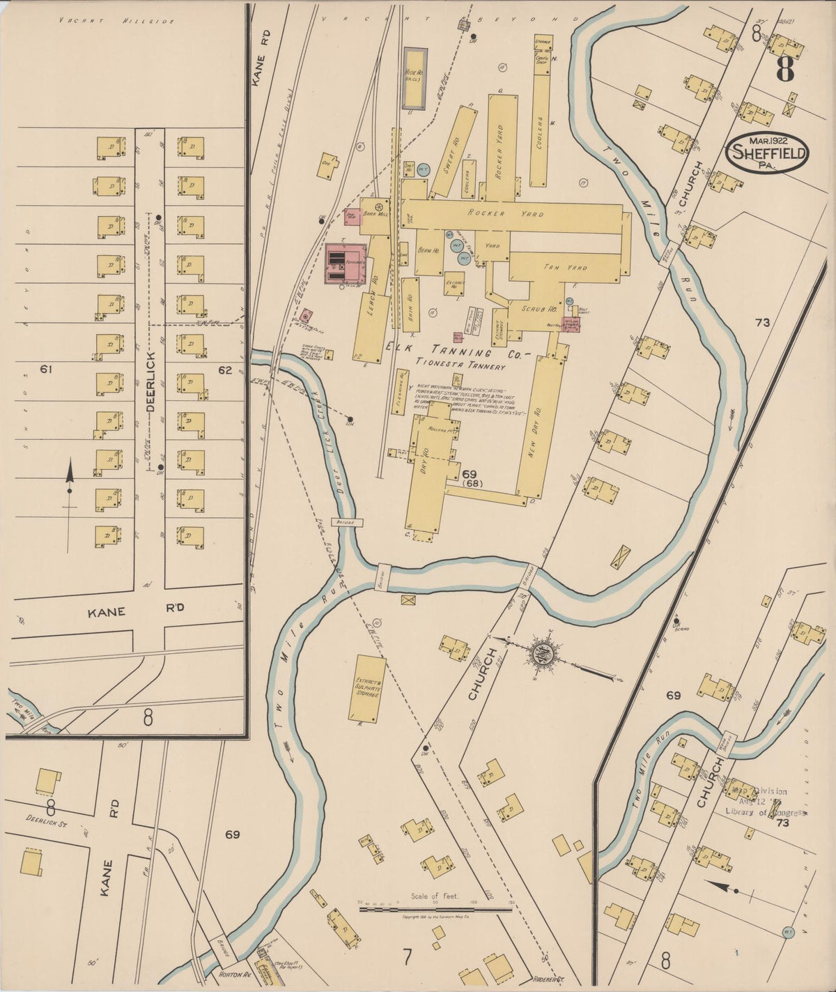 Sanborn Fire Insurance Map from Sheffield, Warren County, Pennsylvania (1922), Sheet #0008 - Historic Sanborn Fire Insurance Map Print, vintage old map wall art, antique decor, genealogy gift, Pennsylvania Pennsylvania map