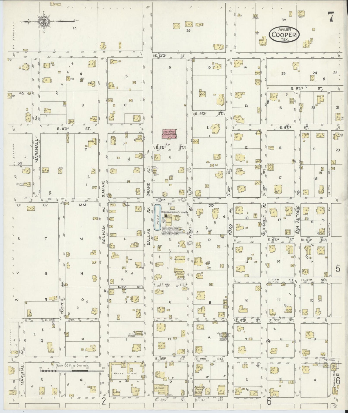 Sanborn Fire Insurance Map from Cooper, Delta County, Texas (1914), Sheet #0007 - Complete Map Set gallery image, historic Sanborn map, vintage wall art, Texas Texas
