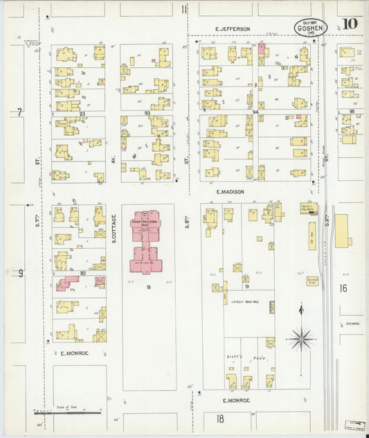 Sanborn Fire Insurance Map from Goshen, Elkhart County, Indiana (1901), Sheet #0010 - Historic Sanborn Fire Insurance Map Print, vintage old map wall art, antique decor, genealogy gift, Indiana Indiana map