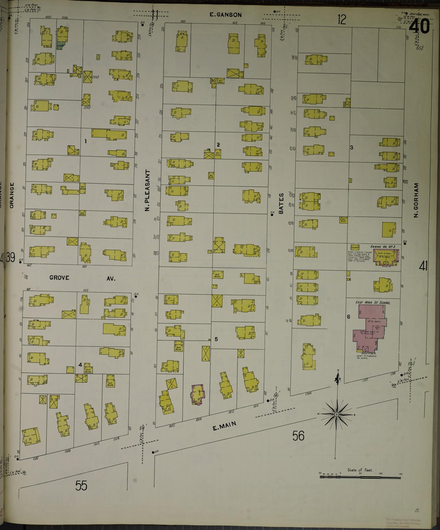 Sanborn Fire Insurance Map from Jackson, Jackson County, Michigan (1907), Sheet #0040 - Historic Sanborn Fire Insurance Map Print, vintage old map wall art, antique decor, genealogy gift, Michigan Michigan map