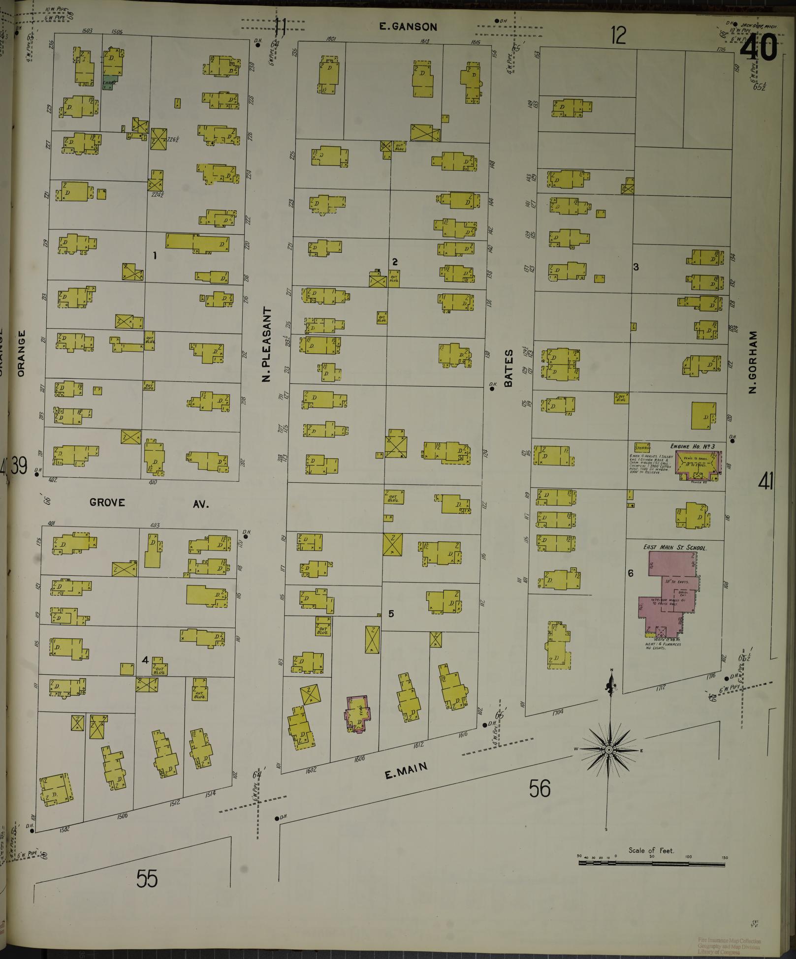 Sanborn Fire Insurance Map from Jackson, Jackson County, Michigan (1907), Sheet #0040 - Historic Sanborn Fire Insurance Map Print, vintage old map wall art, antique decor, genealogy gift, Michigan Michigan map