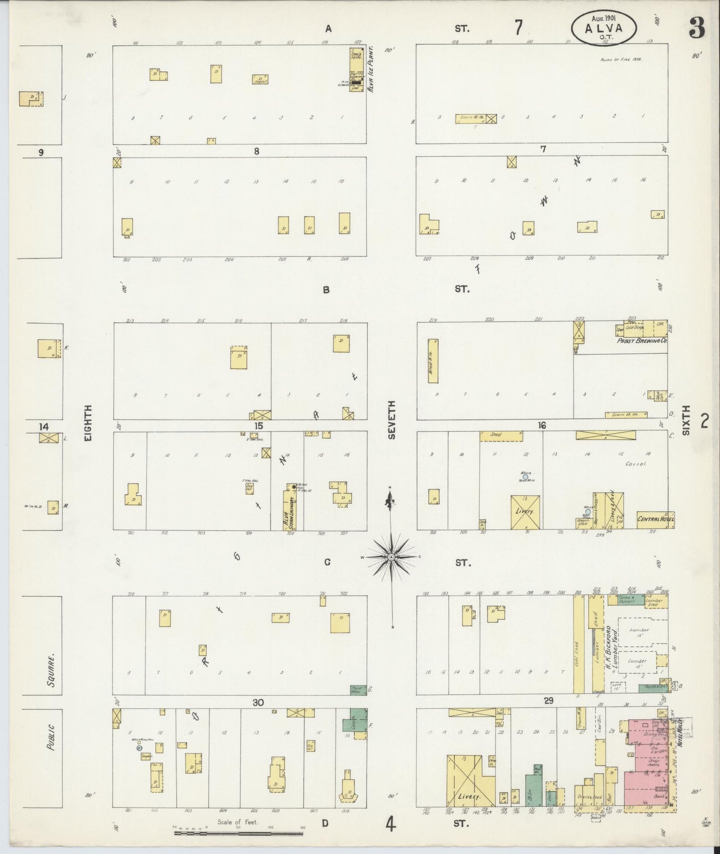 Sanborn Fire Insurance Map from Alva, Woods County, Oklahoma (1901), Sheet #0003 - Historic Sanborn Fire Insurance Map Print, vintage old map wall art, antique decor, genealogy gift, Oklahoma Oklahoma map