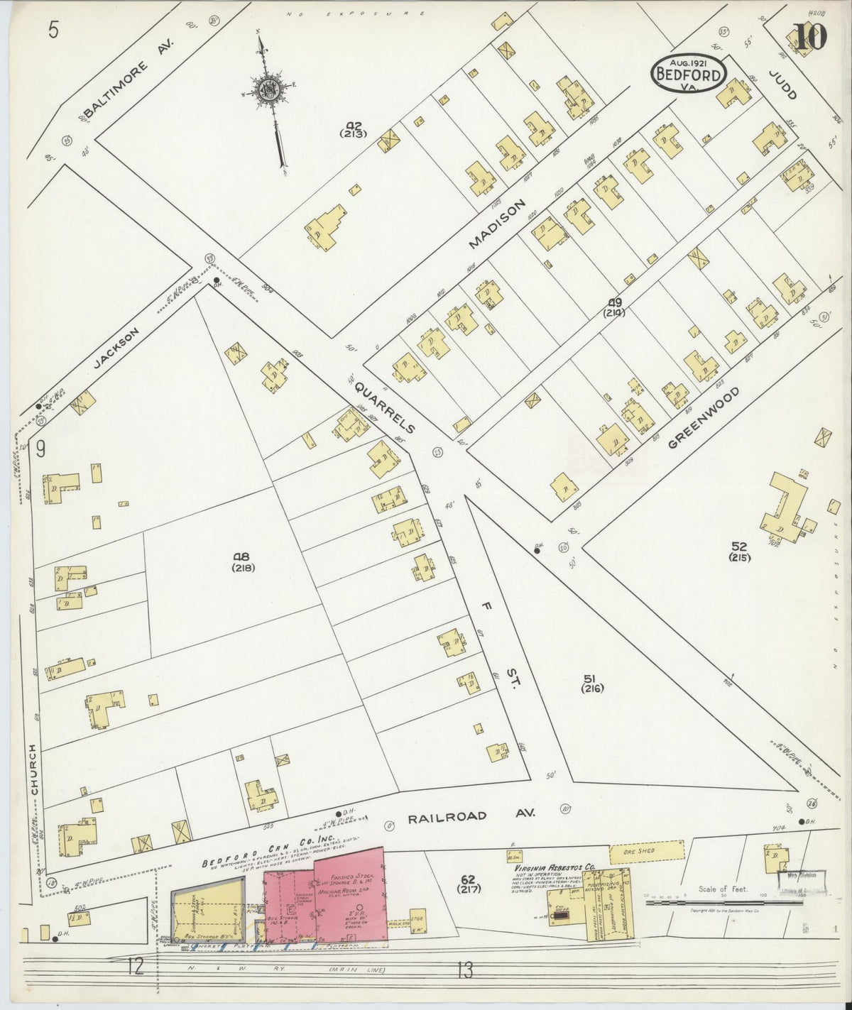Sanborn Fire Insurance Map from Bedford, Independent Cities, Virginia (1921), Sheet #0010 - Complete Map Set gallery image, historic Sanborn map, vintage wall art, Virginia Virginia