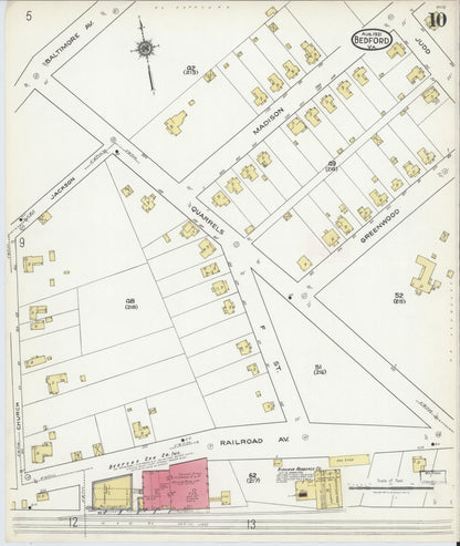 Sanborn Fire Insurance Map from Bedford, Independent Cities, Virginia (1921), Sheet #0010 - Complete Map Set gallery image, historic Sanborn map, vintage wall art, Virginia Virginia
