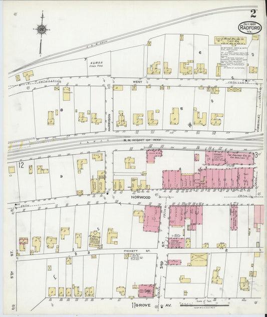 Sanborn Fire Insurance Map from Radford, Independent Cities, Virginia (1920), Sheet #0002 - Historic Sanborn Fire Insurance Map Print, vintage old map wall art, antique decor, genealogy gift, Virginia Virginia map