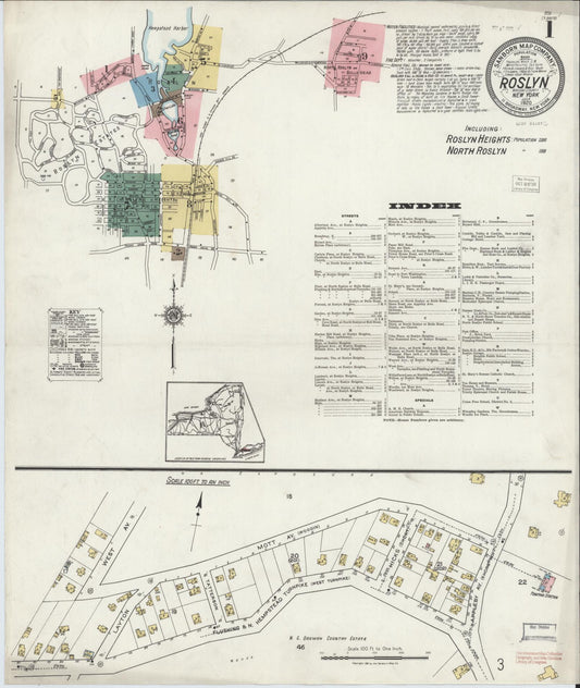 Sanborn Fire Insurance Map from Roslyn, Nassau County, New York (1920), Sheet #0001 - Historic Sanborn Fire Insurance Map Print, vintage old map wall art, antique decor, genealogy gift, New York New York map