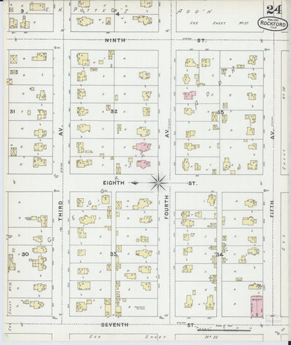 Sanborn Fire Insurance Map from Rockford, Winnebago County, Illinois (1891), Sheet #0024 - Complete Map Set gallery image, historic Sanborn map, vintage wall art, Illinois Illinois