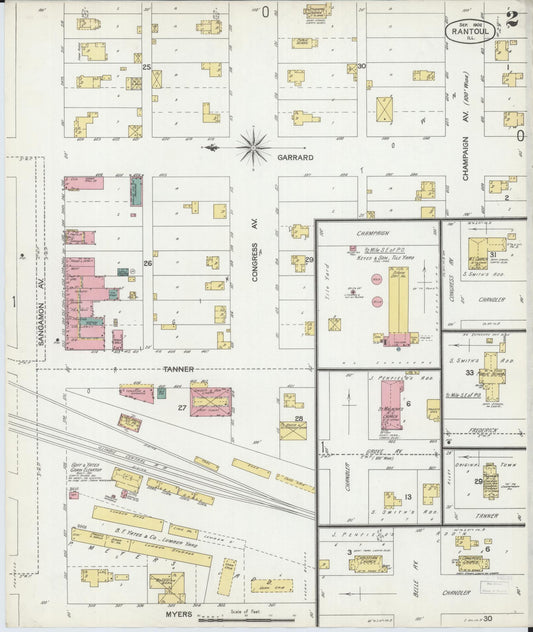 Sanborn Fire Insurance Map from Rantoul, Champaign County, Illinois (1902), Sheet #0002 - Historic Sanborn Fire Insurance Map Print, vintage old map wall art, antique decor, genealogy gift, Illinois Illinois map