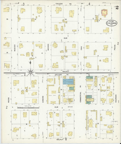 Sanborn Fire Insurance Map from Coleman, Coleman County, Texas (1909), Sheet #0002 - Complete Map Set gallery image, historic Sanborn map, vintage wall art, Texas Texas
