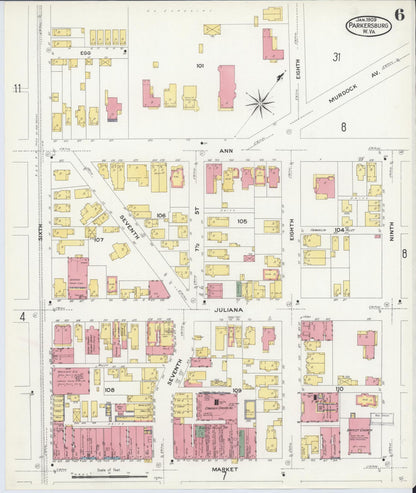 Sanborn Fire Insurance Map from Parkersburg, Wood County, West Virginia (1909), Sheet #0006 - Complete Map Set gallery image, historic Sanborn map, vintage wall art, West Virginia West Virginia