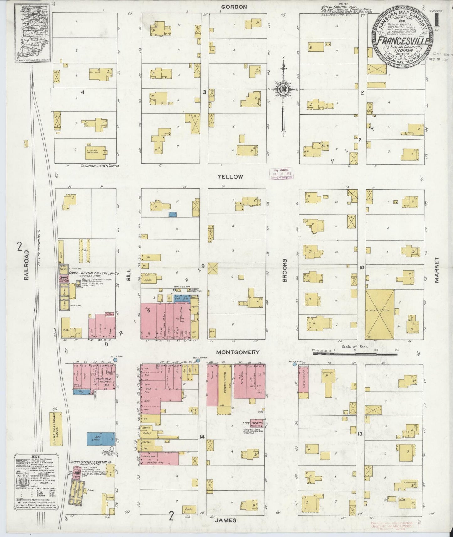 Sanborn Fire Insurance Map from Francesville, Pulaski County, Indiana (1912), Sheet #0001 - Complete Map Set gallery image, historic Sanborn map, vintage wall art, Indiana Indiana