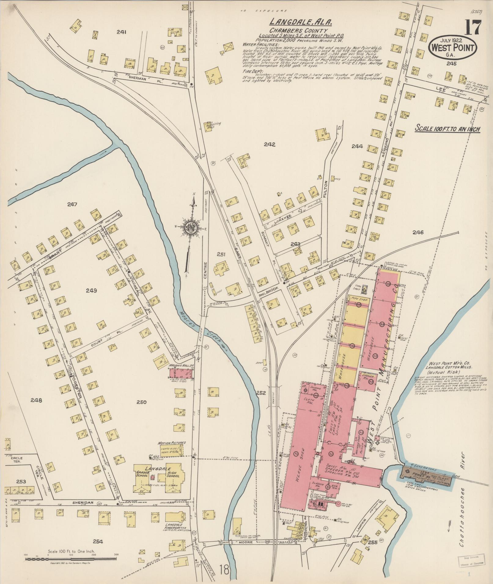 Sanborn Fire Insurance Map from West Point, Troup County, Georgia (1922), Sheet #0017 - Historic Sanborn Fire Insurance Map Print, vintage old map wall art, antique decor, genealogy gift, Alabama Alabama map