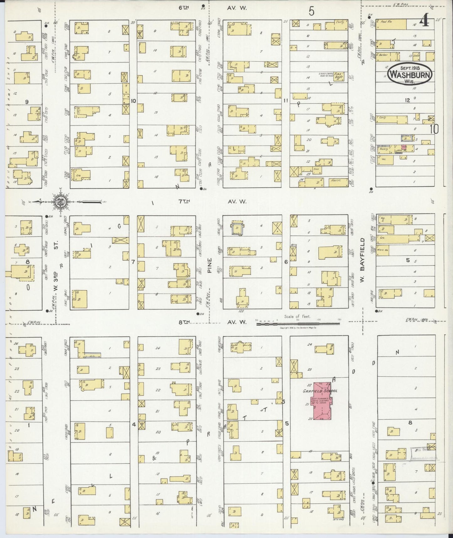 Sanborn Fire Insurance Map from Washburn, Bayfield County, Wisconsin (1918), Sheet #0004 - Complete Map Set gallery image, historic Sanborn map, vintage wall art, Wisconsin Wisconsin