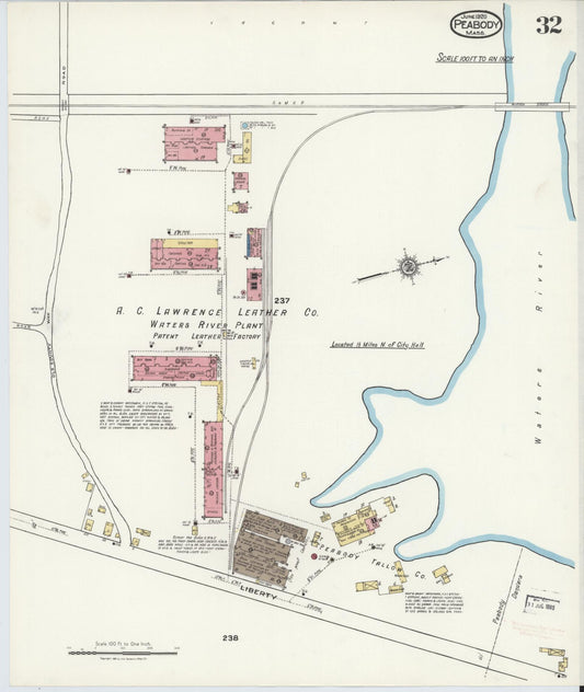 Sanborn Fire Insurance Map from Peabody, Essex County, Massachusetts (1920), Sheet #0032 - Historic Sanborn Fire Insurance Map Print, vintage old map wall art, antique decor, genealogy gift, Massachusetts Massachusetts map