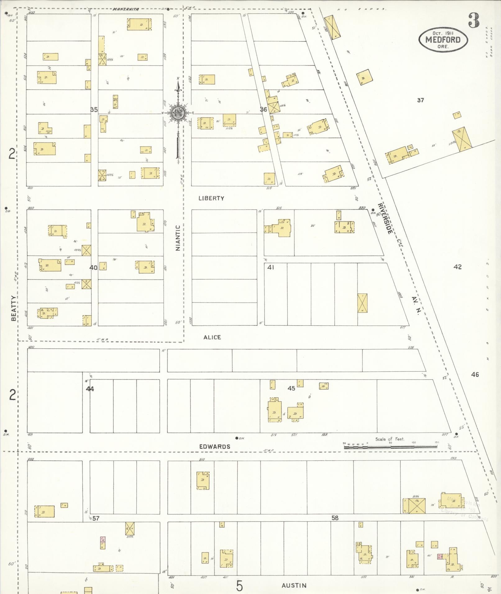 Sanborn Fire Insurance Map from Medford, Jackson County, Oregon (1911), Sheet #0003 - Complete Map Set gallery image, historic Sanborn map, vintage wall art, Oregon Oregon