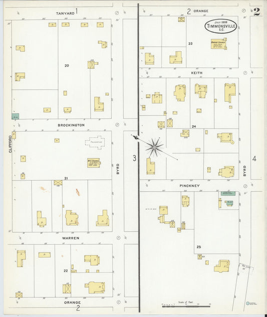 Sanborn Fire Insurance Map from Timmonsville, Florence County, South Carolina (1908), Sheet #0002 - Historic Sanborn Fire Insurance Map Print, vintage old map wall art, antique decor, genealogy gift, South Carolina South Carolina map
