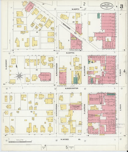 Sanborn Fire Insurance Map from Greenville, Greenville County, South Carolina (1902), Sheet #0003 - Complete Map Set gallery image, historic Sanborn map, vintage wall art, South Carolina South Carolina