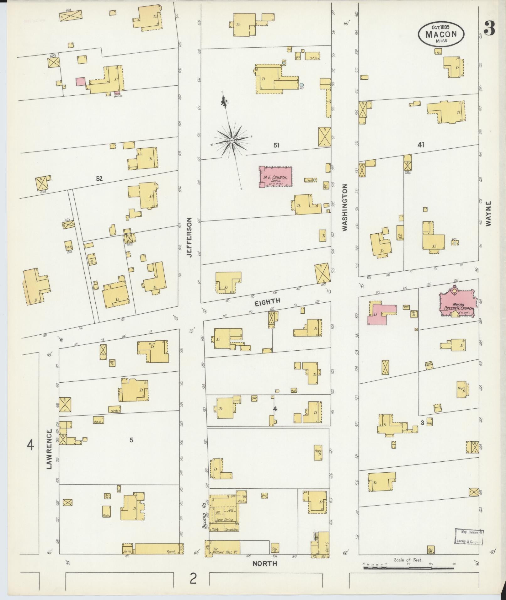 Sanborn Fire Insurance Map from Macon, Noxubee County, Mississippi (1899), Sheet #0003 - Historic Sanborn Fire Insurance Map Print, vintage old map wall art, antique decor, genealogy gift, Mississippi Mississippi map