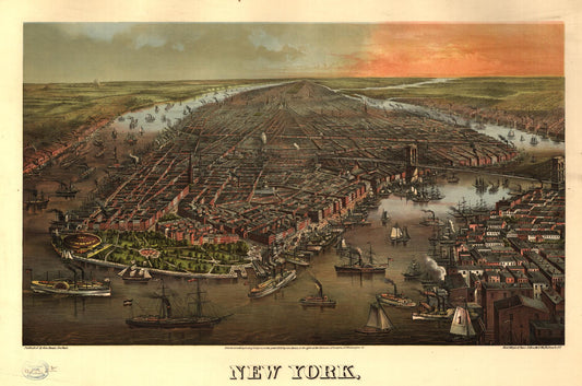 New York, (1873) – Historic Bird’s-Eye View Panorama Print