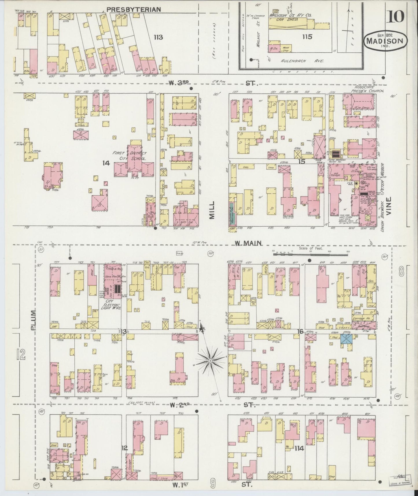 Sanborn Fire Insurance Map from Madison, Jefferson County, Indiana (1892), Sheet #0010 - Historic Sanborn Fire Insurance Map Print, vintage old map wall art, antique decor, genealogy gift, Indiana Indiana map