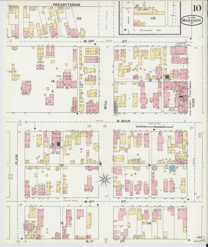 Sanborn Fire Insurance Map from Madison, Jefferson County, Indiana (1892), Sheet #0010 - Historic Sanborn Fire Insurance Map Print, vintage old map wall art, antique decor, genealogy gift, Indiana Indiana map